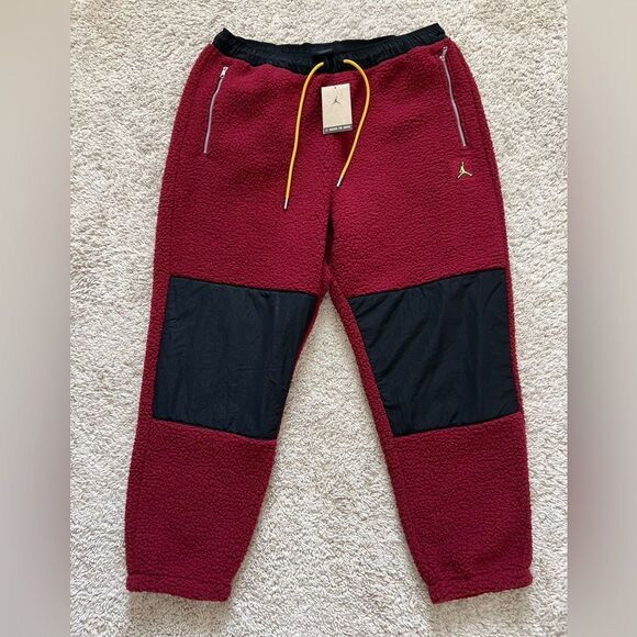 Nike Air Jordan Joggers Red Winter Sherpa Pants Taper - Picture 7 of 12